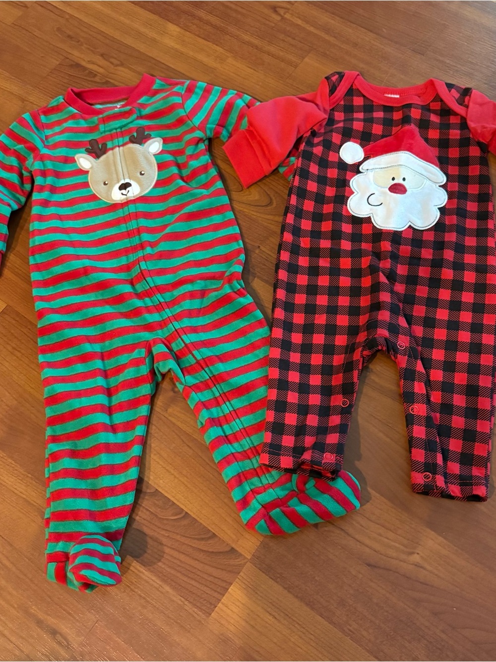 Carter's Red & Green Holiday One-Piece Footies - Reindeer & Santa Pair 9 months